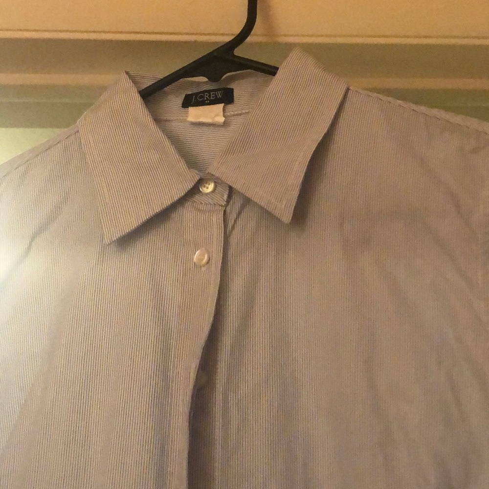 J Crew navy and white strip Oxford